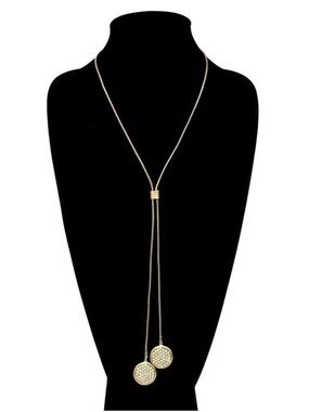 CHICO’S Gold-Tone Pavé Disc Slider Lariat Snake Chain Necklace | NEW